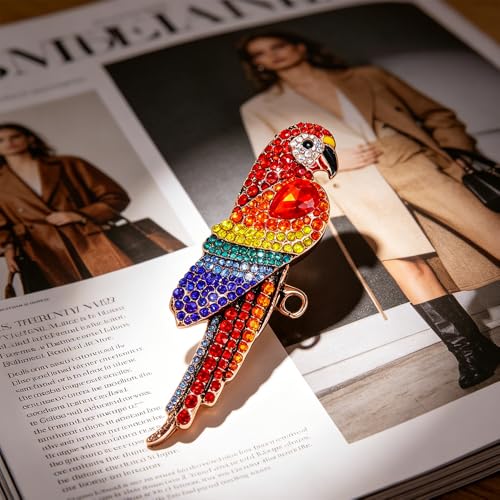 Dainty CZ Parrot Brooch for Women Men Cute Colorful Rhinestone Crystal Bird Animal Lapel Pins for Dress Hat Bag Suit Tie Wedding Holiday Accessories Jewelry