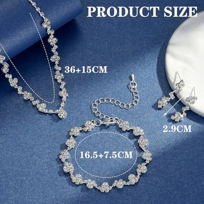 3PCS Silver Wedding Jewelry Set for Women Brides Rhinestone Necklace Earrings Bracelet Bridal Wedding Jewelry Sets for Bridesmaid Prom Costume Accessories Jewelry - color: 2#
