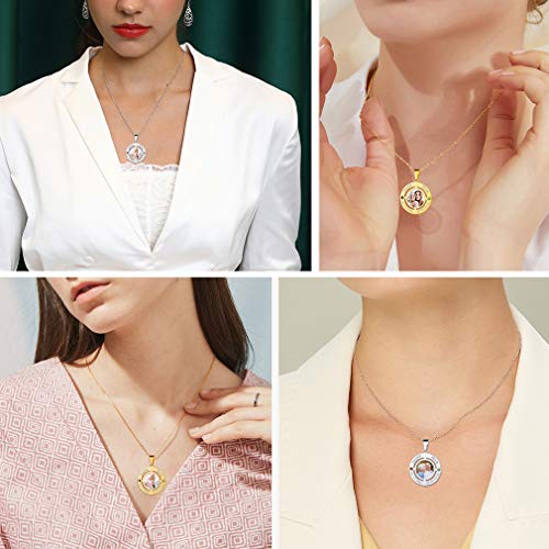 Custom4U Personalized Photo Necklace - Custom Heart/Oval/Round Charm Necklaces with Picture + Chain Adjustable - Stainless Steel/Acrylic Pendant Memorial Jewelry Christmas Gifts for Women - color: J-Silver Color