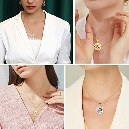 Custom4U Personalized Photo Necklace - Custom Heart/Oval/Round Charm Necklaces with Picture + Chain Adjustable - Stainless Steel/Acrylic Pendant Memorial Jewelry Christmas Gifts for Women - color: J-Silver Color