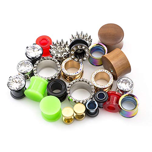 12 pcs (6 Pairs) Earrings Ear Gauges Plugs Stone Ear Plugs Wood Tunnels Stretching Gauges Expander Body Piercing Randomly Picked Set Gauge - color: 00g (10 mm)