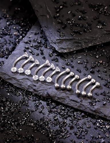 18G 16G 14G Eyebrow Ring Piercing Jewelry Surgical Steel Internal Thread Vertical Labret Lip Ring Rook Daith Earrings Belly Button Ring Piercing Jewelry for Women Men Silver Black Gold - color: Silver, size: 14 Gauge