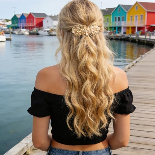 Large Gorgeous Rhinestone Hair Barrette for Women Ladies Flower Crystal Rhinestones Barrette Pearl Spring Hair Clip Hair Styling Lady Ponytail Retro Accessories for Daily present Mothers Day present