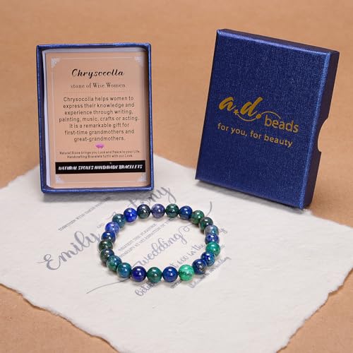 AD Beads Handmade Gemstone Stretch Elastic Bracelet Crystal Healing Reiki Nature's Beauty and Spiritual Essence Unisex (6mm, Chrysocolla (Wise Women)) - color: Chrysocolla (Wise Women), size: 6mm