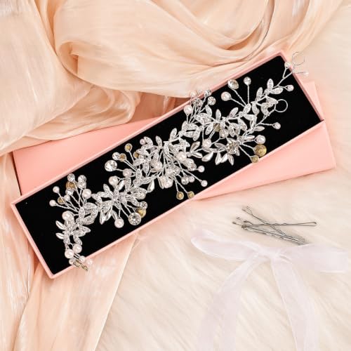 Bridal Headpiece Wedding Headband Rhinestone Hair Accessories for Birthday Party First Communion (Silver) - color: Silver