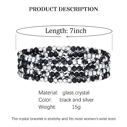 Noessla Beaded Boho Stretch Bracelet Colorful Stackable Crystal Beads Bracelets Trendy Costume Jewelry Mothers Day Gifts for Women - color: Black and Silver
