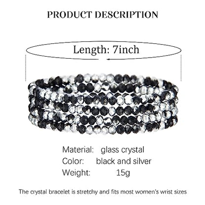 Noessla Beaded Boho Stretch Bracelet Colorful Stackable Crystal Beads Bracelets Trendy Costume Jewelry Mothers Day Gifts for Women - color: Black and Silver