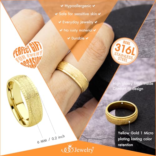 555Jewelry 4mm Sandblast Stainless Steel CZ Wedding Band Ring for Women & Men - color: Gold Style 10