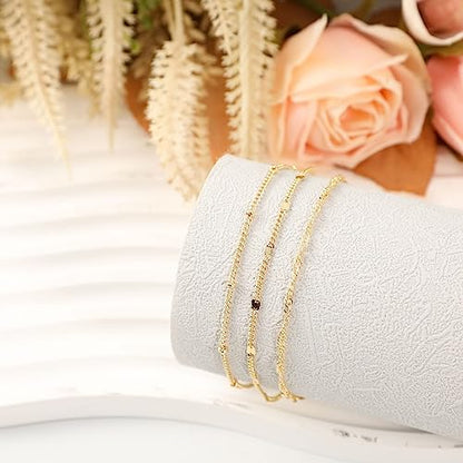 Dainty Bracelet for Women 14K Gold Plated Cross Pearl CZ Leaf Bracelets Set Gold Layering Bracelets Everyday Jewelry - color: Twisted+Beaded+Bar-Gold