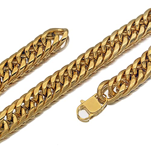 Men Curb Chain Necklace Stainless Steel/sliver/black/gold Chunky Double Tight Cuban Link Hip Hop Neck Chains for Men,width:22MM 18inch-32inch 8 Length Options - color: gold, size: 28