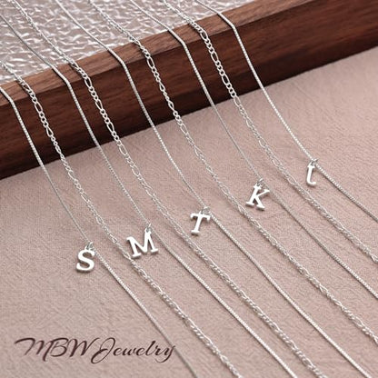 MBW Dainty Silver Layered Initial A-Z Pendant Necklaces for Women Thin | Simple Waterproof 925 Silver Plated Necklace Figaro Choker Monogram Name Jewelry Set Personalized - color: Silver InitIal NK-L