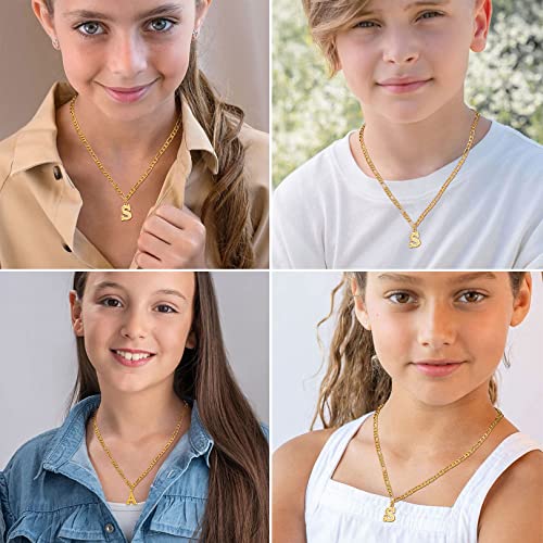 14K Gold Plated Initial Necklaces for Women Men A-Z Letter Necklaces | Figaro Chain, 16"+2" Adjustable Length, with Gift Box - style: Initial A