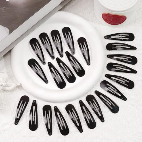 80pcs 2 Inch Snap Hair Clips Hair Barrettes Black Water Drop Snap Barrettes | 5cm black snap clips Girls Kids Women DIY Hair Accessory - color: Black