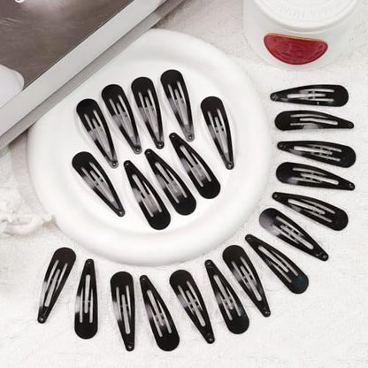80pcs 2 Inch Snap Hair Clips Hair Barrettes Black Water Drop Snap Barrettes | 5cm black snap clips Girls Kids Women DIY Hair Accessory - color: Black