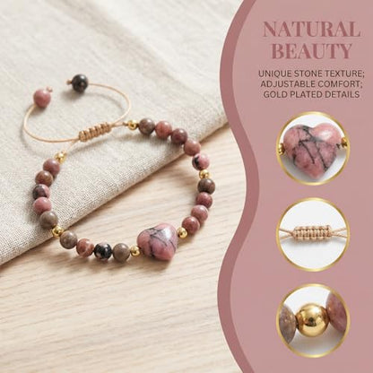 Heart Crystal Bracelet,Natural Gemstone Healing Bead Bracelet | Handmade Jewelry Gifts for Women Men,Graduation Gift for Her - color: Black Line Red Patterned Bracelet
