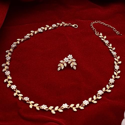 Austrian Crystal Rhinestone Choker Necklace Dangle Earring Link Bracelet Jewelry Set for Brides Bridesmaid Prom Costume Accessories for Women - color: En001-White-Gold Plated