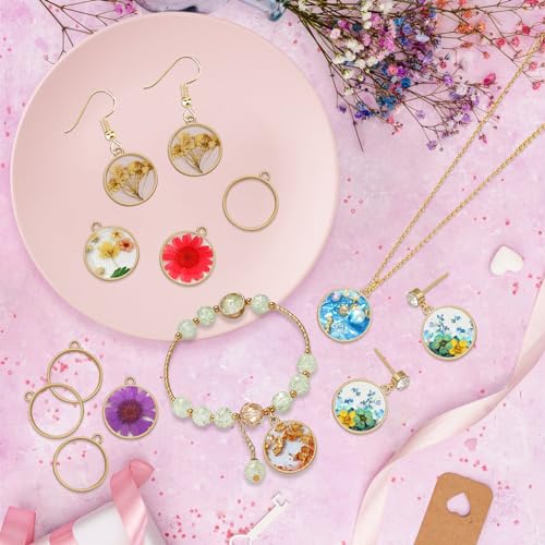 Oubaka Open Bezels for Resin,50pcs Hollow Frame Pendants Round Open Frame Pendant Opens Bezel Pendants Blank Resin Pendant for Jewelry Making,DIY Resins Crafts(K Gold) - color: K Gold;Round