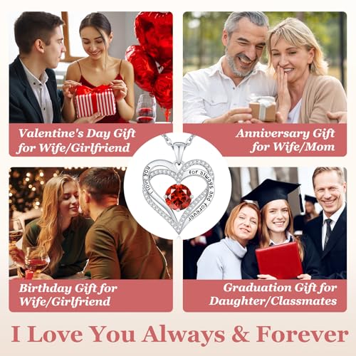 CDE Engraved Forever Love Heart Birthstone Necklace Jewelry Gifts for Women | Hypoallergenic,Nickel-Free & Lead-Free,3 x 3 mm 5A CZ Heart Pendant,Anniversary Christmas Birthday Gift for Girlfriend Wife - color: 01/07-Jan/July-WG, style: White Gold Plated