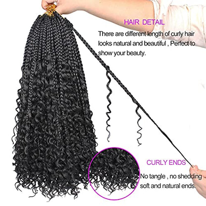 Unionbeauty 8 Packs Boho Box Braids 18 Inch Fluffy Bohemian Hippie Braids Distressed Goddess Box Braids Hair Curly Ends Pre-looped Crochet Hair Synthetic Braiding Hair Extension for Black Woman 1B# - color: 1B#, size: 18 Inch (Pack of 8)