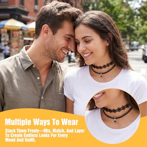 10Pcs Black Choker Necklaces Black Velvet Choker Set for Women | Adjustable Layered Velvet Chokers, Lace Chokers, Necklace Accessories