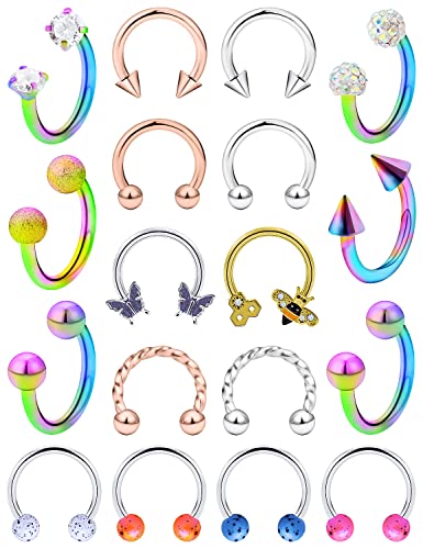 20G 18G 16G 14g Septum Rings Surgical Steel Horseshoe Nose Septum Rings Cartilage Helix Tragus Rook Daith Earring Hoop Lip Piercing Jewelry Retainer for Women Men - style: A-1:16G(1.2mm)-Inner Dia: 10mm