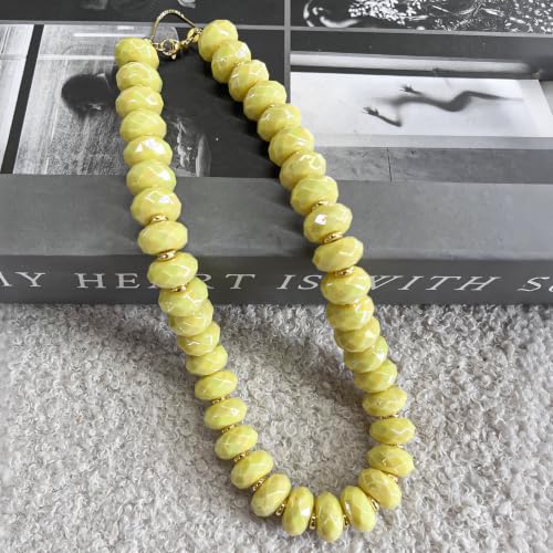 Colorful Chunky Acrylic Beaded Choker Necklaces for Women | Multicolor Faceted Beads, Sturdy Metal Chain, Adjustable Detachable, Lightweight, Summer Boho, Sparkly Statement Jewelry Gift - color: Yellow