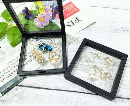 Portable Travel Jewelry Organizer, Black Square Jewelry Display Case, Transparent Window for Coins and Collections (Black, 3.54*3.54*0.51 inches) - size: 3.54*3.54*0.51 inches