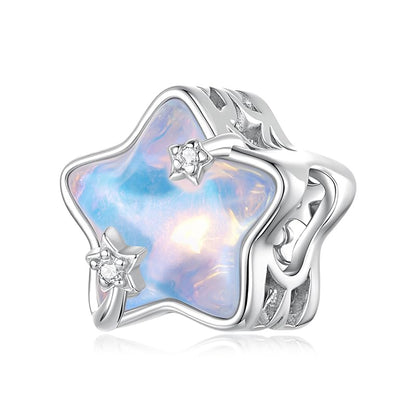 Celestial Bead Charms for Bracelets, Star Moon Dreamcatcher Dangle Charms, Silver Tone Copper, Glass Resin CZ Accents, Charm Beads for Women Jewelry Making, Gift Box Included - color: Opal Star Bead Charm