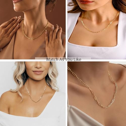 925 Sterling Silver Paperclip Chain 3mm 4mm 5mm 6mm 7mm Necklace for Women Men Diamond Cut Silver Necklace Chain 16-30 Inches - color: Gold, size: 18, style: 3mm