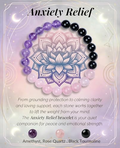 Bivei Protection Crystal Healing Bracelet | 8MM Strength Bracelet Spiritual Stretch Beaded Jewelry for Women Men Gift - color: Anxiety Relief, size: Large 8-8.27 inch