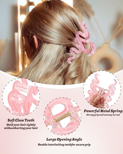 4PCS Large Claw Clips for Thick Hair, Large Acrylic Hair Clips | Modern Marble Geometric Design, Non-Slip Secure Hold for Long Hair, Buns, Updos and Everyday Styling - color: Wave-White + Purple + Pink + Blue