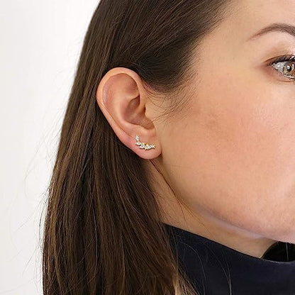 Rnivida 925 Sterling Silver Dainty Cz Climber Stud Earrings, Hypoallergenic Small Cubic Zirconia Ear Crawler Earring for Women - color: Cz Leaf - Gold