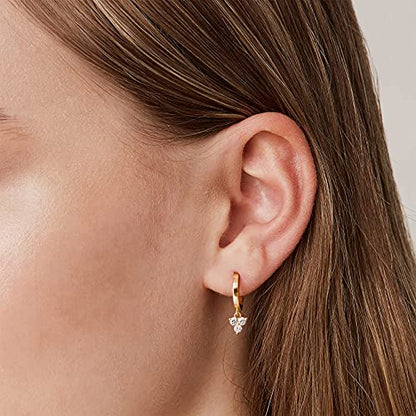 PAVOI 14K Gold Plated Huggie Hoop Earrings with Charms for Women - 925 Sterling Silver Posts Dainty Motif Huggie Hoop Dangle Earrings - Lightweight Dangle Drop Jewelry with Cubic Zirconia - style: Tri CZ