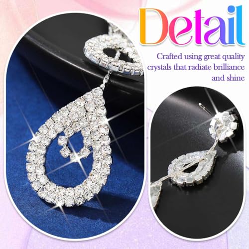 Catery Long Rhinestone Earrings Silver Pageant Earrings Dangling for Women Wedding - color: Silver