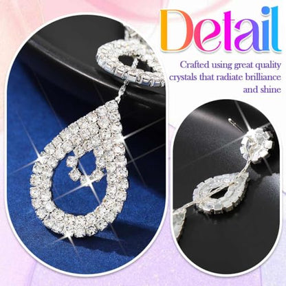 Catery Long Rhinestone Earrings Silver Pageant Earrings Dangling for Women Wedding - color: Silver