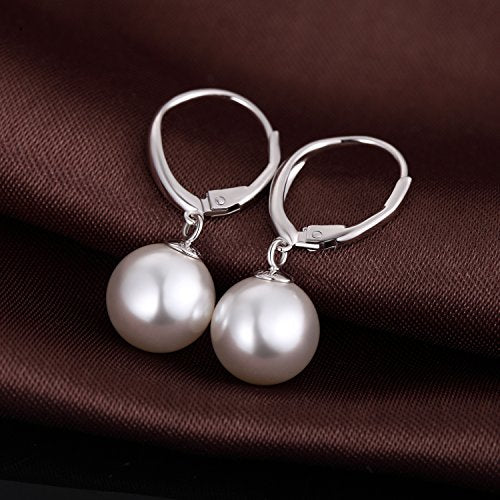 Pearl Earrings for Women Pearl Leverback Earrings 925 Sterling Silver - color: C1-silver-leverback