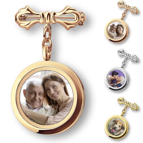 Personalized Photo Wedding Bouquet Charm, Double Sided Round Glass Photo Locket Pendant Pin Brooch, Handmade Memorial Picture Frame Bridal Shower Gift For Bride & Groom - color: Round Large - Rose Gold