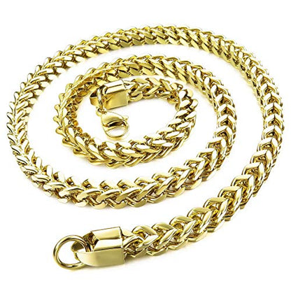 INBLUE 6MM Wide Chain Necklace for Men Women Stainless Steel Cuban Link Chain Necklaces Water Resistant Thick Metal Foxtail Chains (3 Colors - Silver Black Gold, 21.6 Inch Long) - color: Gold