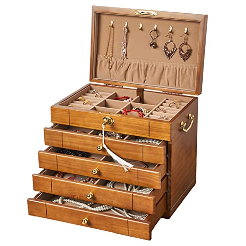 Changsuo Wooden Jewelry Box for Women, Organizer Box of Solild Wood with Combo Lock for Jewelries, Watches, Necklace, Ring, Storage Box (Light Brown)