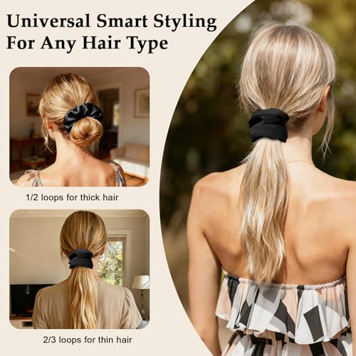 Satin Scrunchies for Women – 8PCS Black Silk Hair Ties – No Crease, Frizz-Free, Gentle Elastic Hair Bands for Thick & Thin Hair, Soft & Stylish Hair Accessories Gifts - color: Large-Black
