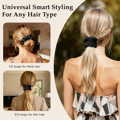 Satin Scrunchies for Women – 8PCS Black Silk Hair Ties – No Crease, Frizz-Free, Gentle Elastic Hair Bands for Thick & Thin Hair, Soft & Stylish Hair Accessories Gifts - color: Large-Black