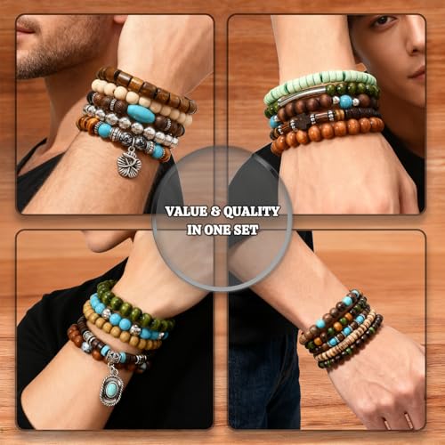 Punk Beaded Bracelets Pack for Men Women, Mens Bracelet Set with Beads, Mens Bead Bracelet Stackable Gothic Boho Adjustable Men Bead Bracelet Pack - color: 30pcs