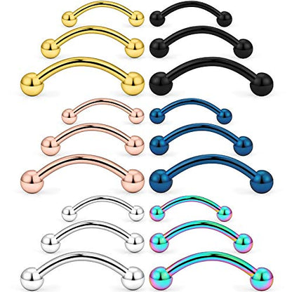 SCERRING 18-30PCS 20G Stainless Steel Eyebrow Tragus Helix Rook Daith Earrings Lip Ring Barbell with Balls Body Piercing Jewelry 6mm 8mm 10mm - color: 18PCS - Mix Color