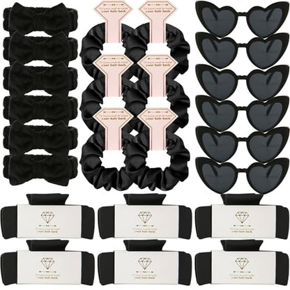 Bridesmaid Scrunchies Proposal Hair claws clips Set of 12 Bridal Shower heart sunglasses Gifts for Wedding Bachelorette Party Favors (24pcs Black headband) - color: 24pcs Black headband