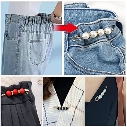 8 Pcs Fashion Pearl Brooch Set, Handmade Faux Pearl Brooches,Sweater Shawl Dress Clip,Waist Pants Extender Safety Pin for Women