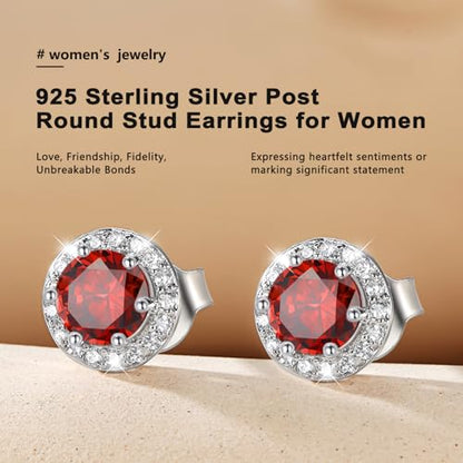 Bestyle 8mm Small Birthstone Earrings for Women with Hypoallergenic Sterling Silver Post,Sparkle Heart/Round Womens Studs Earrings, Great Birthday/Christmas/Anniversary Jewelry for Wife Mother - color: 07. July Ruby-Round