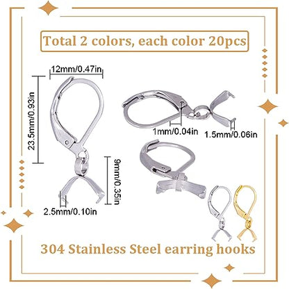 SUNNYCLUE 1 Box 40Pcs Earring Leverbacks Leverback Ear Hooks 304 Stainless Steel Leverback Earring Findings French Earring Hooks Earwires Leverbacks for Jewelry Making Accessories DIY Dangle Earrings - color: 1 Box 40pcs Earring Leverbacks With Pinch Bail