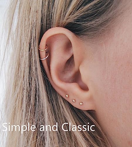 6Pairs 2mm/3mm Surgical Steel Hypoallergenic Piercing Studs, 20G 14K Real Gold Filled Tiny Stud Earrings Set for Multiple Hole Piercing (Cubic Zirconia, Pearl, Ball) - style: K : 2MM, Gold Ball + Cubic Zirconia, 6 Pairs