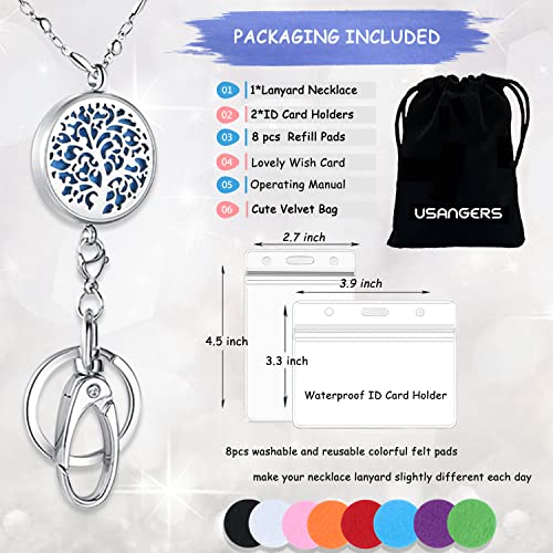 Lanyards for ID Badges and Keys, ID Badge Holder with Lanyard | Stainless Steel Keychain Diffuser Necklace Lanyard, Badge Lanyards for Women Teacher Nurse Work Jewelry Family Tree - color: 4-family Tree