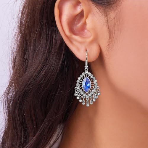 Frodete Indian Jewelry Sets for Women Traditional Bohemian Wedding Jewelry Set Indian Dresses for Women Oxidized Ethnic Party Prom Wear - color: D3:SILVER BLUE